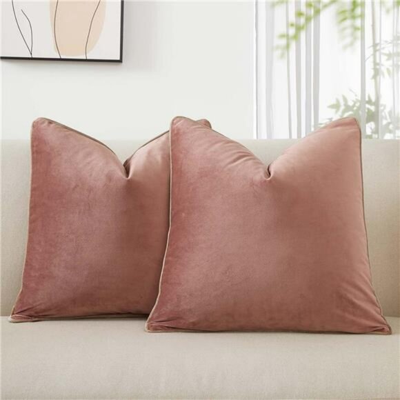 Velvet Pillow Covers 20x20 Set of 2 Soft Decorative Cushion Cases with Piping So - Picture 1 of 7